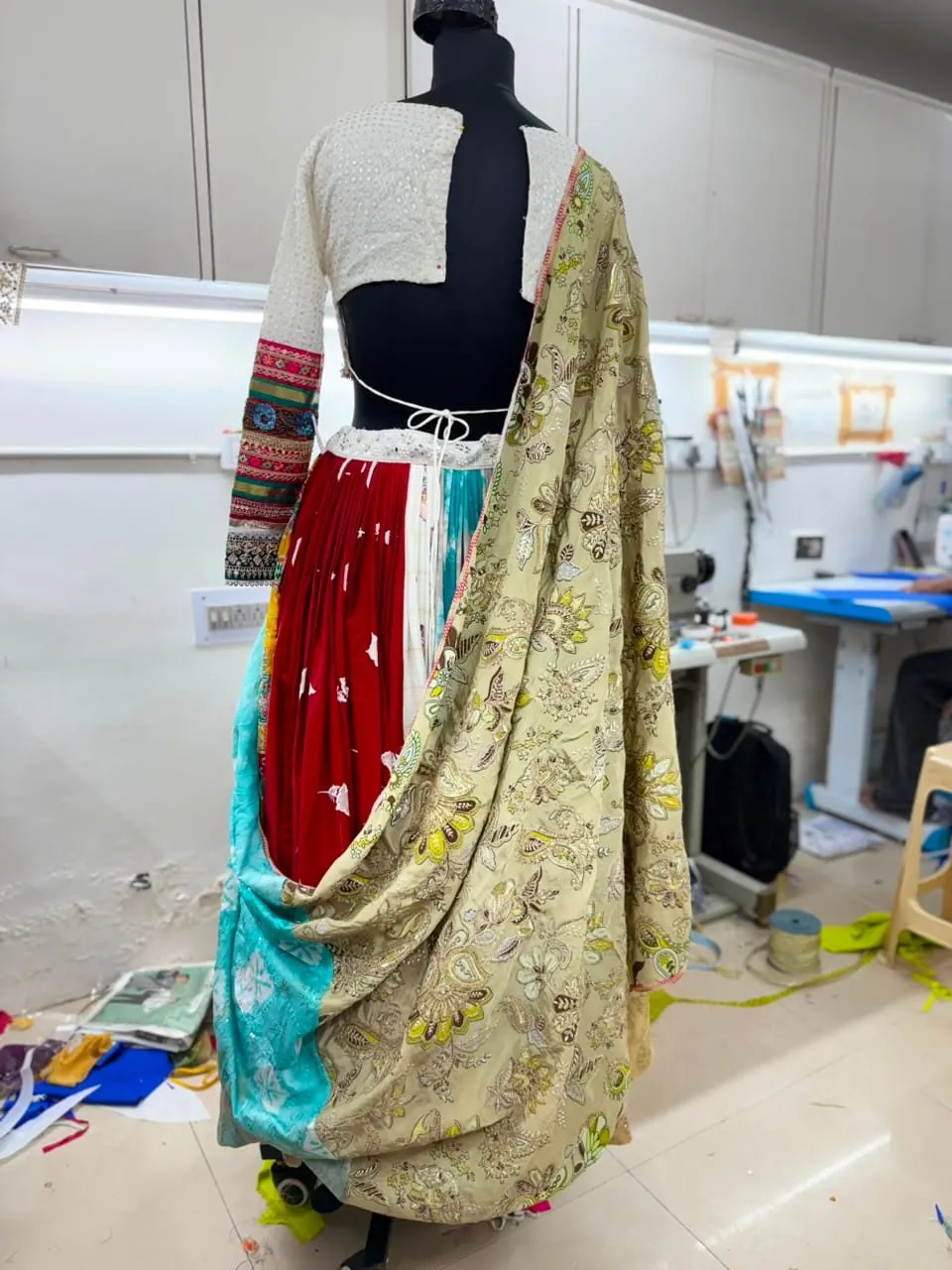 Before, back view: garment on a mannequin